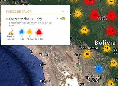 Alerta temprana de riesgo de incendios forestales Bolivia